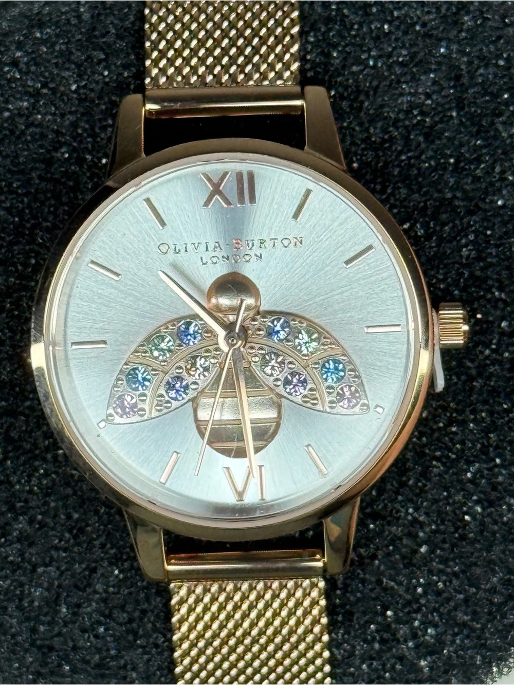 OLIVIA BURTON Rose Gold Mesh Watch with Bee Motif and Crystals - Picture 2 of 3